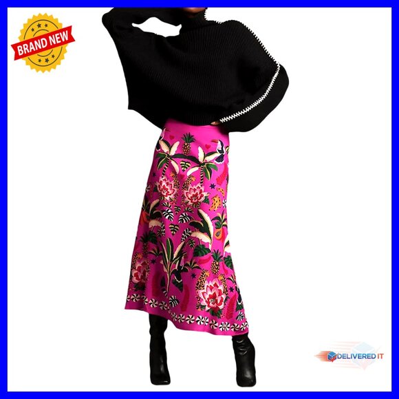 Dresses & Skirts - Tropical Print Midi Skirt High Waist Zipper A-Line Floral Summer Chic